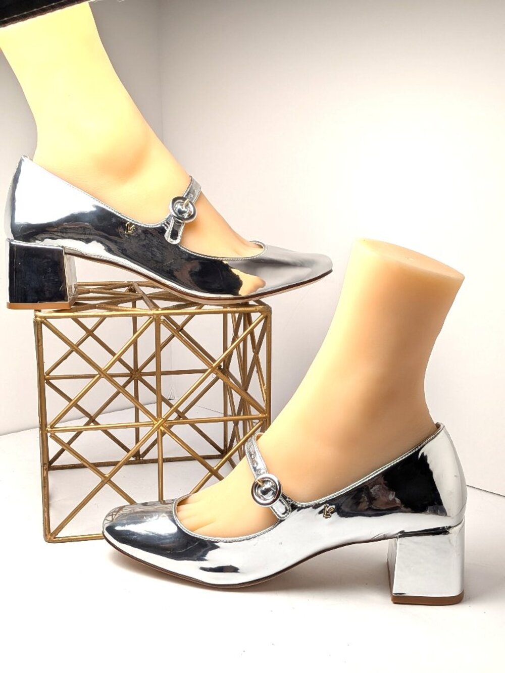 Larroude 'Blair' Mirror Silver Patent Leather Heels — Size 9 — NEW (no box)